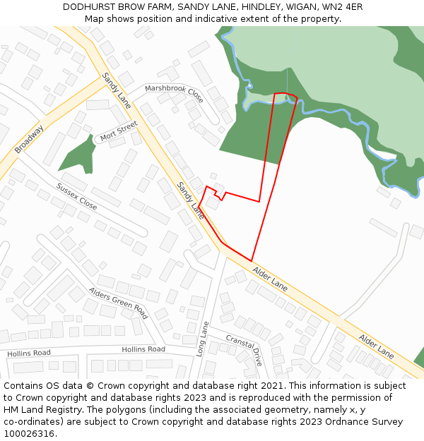 DODHURST BROW FARM, SANDY LANE, HINDLEY, WIGAN, WN2 4ER: Location map and indicative extent of plot