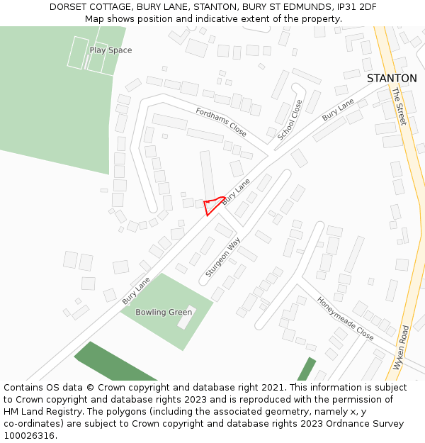 DORSET COTTAGE, BURY LANE, STANTON, BURY ST EDMUNDS, IP31 2DF: Location map and indicative extent of plot
