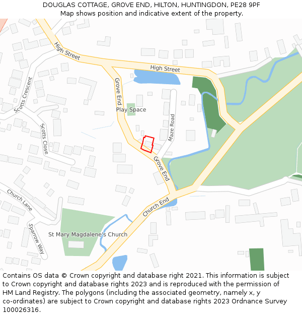 DOUGLAS COTTAGE, GROVE END, HILTON, HUNTINGDON, PE28 9PF: Location map and indicative extent of plot