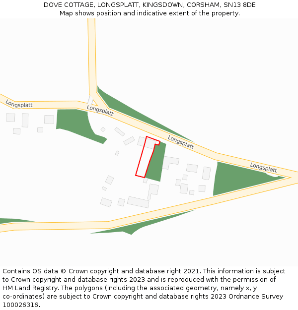 DOVE COTTAGE, LONGSPLATT, KINGSDOWN, CORSHAM, SN13 8DE: Location map and indicative extent of plot