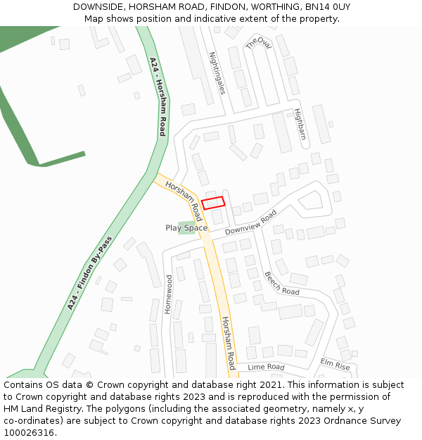 DOWNSIDE, HORSHAM ROAD, FINDON, WORTHING, BN14 0UY: Location map and indicative extent of plot