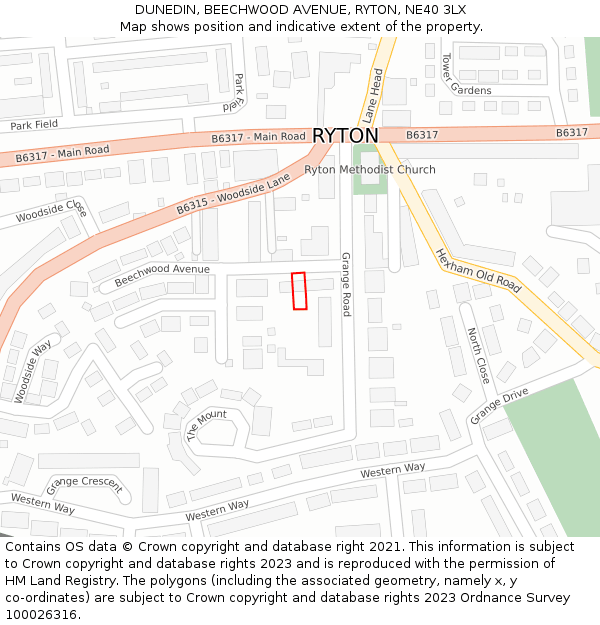 DUNEDIN, BEECHWOOD AVENUE, RYTON, NE40 3LX: Location map and indicative extent of plot