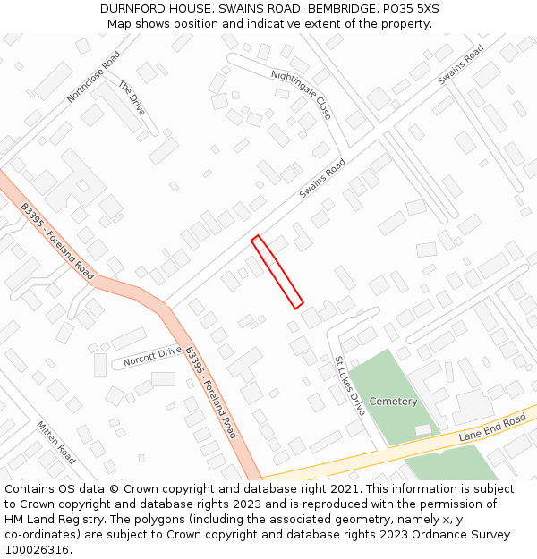 DURNFORD HOUSE, SWAINS ROAD, BEMBRIDGE, PO35 5XS: Location map and indicative extent of plot