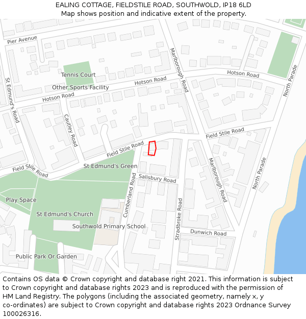 EALING COTTAGE, FIELDSTILE ROAD, SOUTHWOLD, IP18 6LD: Location map and indicative extent of plot
