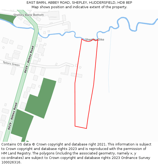 EAST BARN, ABBEY ROAD, SHEPLEY, HUDDERSFIELD, HD8 8EP: Location map and indicative extent of plot
