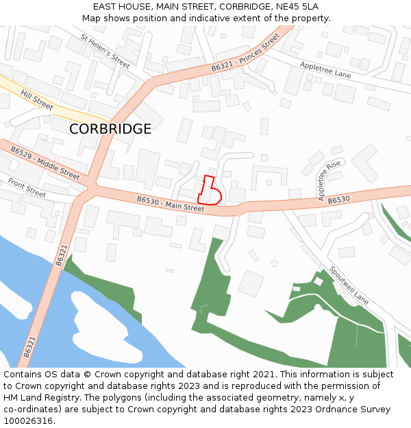EAST HOUSE, MAIN STREET, CORBRIDGE, NE45 5LA: Location map and indicative extent of plot