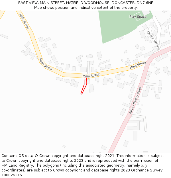 EAST VIEW, MAIN STREET, HATFIELD WOODHOUSE, DONCASTER, DN7 6NE: Location map and indicative extent of plot