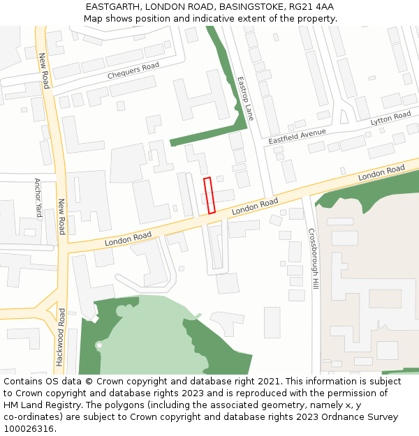 EASTGARTH, LONDON ROAD, BASINGSTOKE, RG21 4AA: Location map and indicative extent of plot