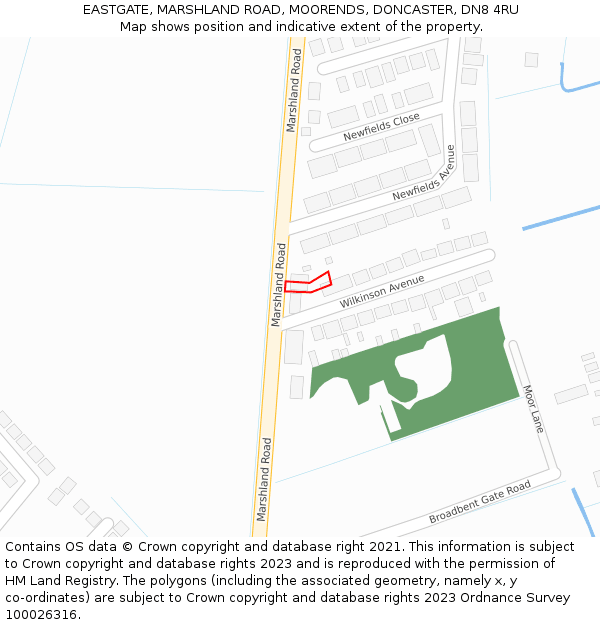 EASTGATE, MARSHLAND ROAD, MOORENDS, DONCASTER, DN8 4RU: Location map and indicative extent of plot