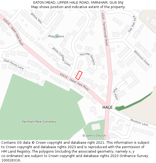EATON MEAD, UPPER HALE ROAD, FARNHAM, GU9 0NJ: Location map and indicative extent of plot