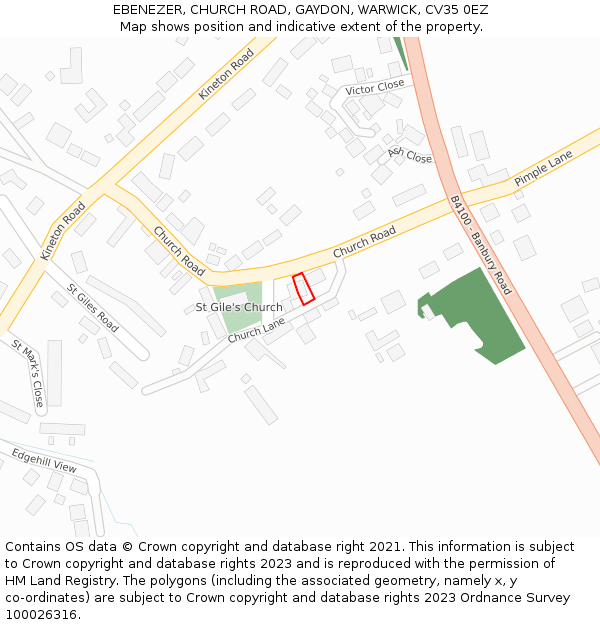 EBENEZER, CHURCH ROAD, GAYDON, WARWICK, CV35 0EZ: Location map and indicative extent of plot