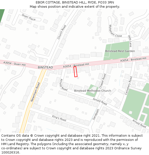 EBOR COTTAGE, BINSTEAD HILL, RYDE, PO33 3RN: Location map and indicative extent of plot