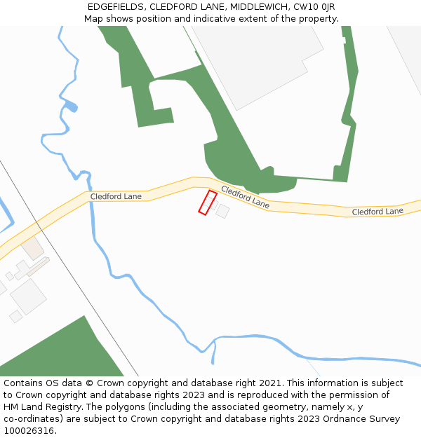 EDGEFIELDS, CLEDFORD LANE, MIDDLEWICH, CW10 0JR: Location map and indicative extent of plot