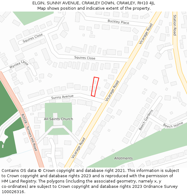 ELGIN, SUNNY AVENUE, CRAWLEY DOWN, CRAWLEY, RH10 4JL: Location map and indicative extent of plot