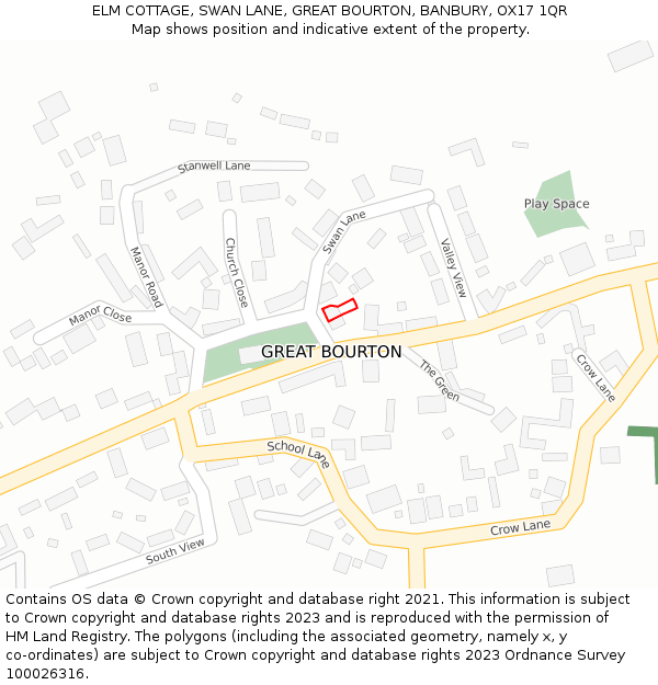 ELM COTTAGE, SWAN LANE, GREAT BOURTON, BANBURY, OX17 1QR: Location map and indicative extent of plot
