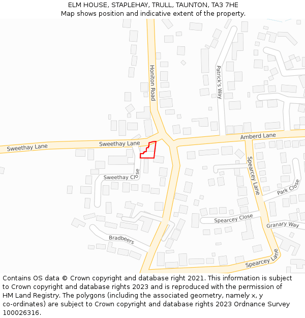 ELM HOUSE, STAPLEHAY, TRULL, TAUNTON, TA3 7HE: Location map and indicative extent of plot