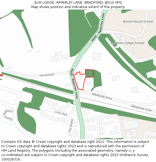 ELM LODGE, APPERLEY LANE, BRADFORD, BD10 0PQ: Location map and indicative extent of plot