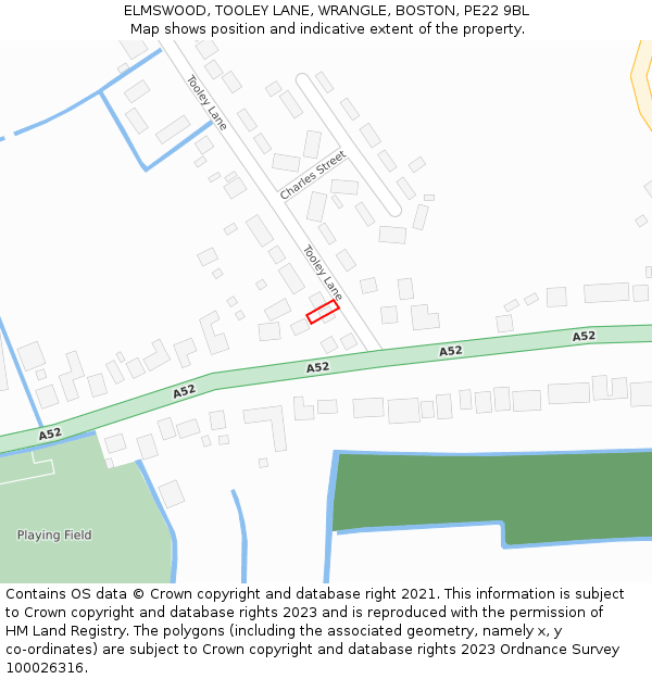 ELMSWOOD, TOOLEY LANE, WRANGLE, BOSTON, PE22 9BL: Location map and indicative extent of plot