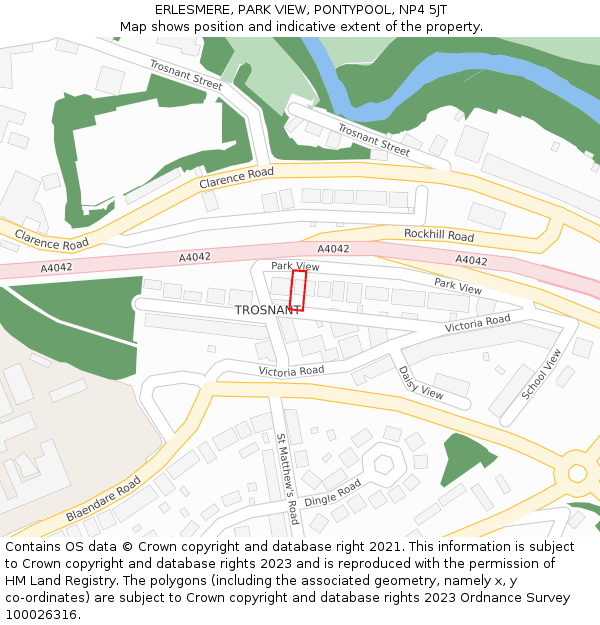 ERLESMERE, PARK VIEW, PONTYPOOL, NP4 5JT: Location map and indicative extent of plot