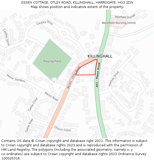 ESSEX COTTAGE, OTLEY ROAD, KILLINGHALL, HARROGATE, HG3 2DN: Location map and indicative extent of plot