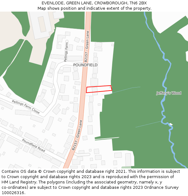 EVENLODE, GREEN LANE, CROWBOROUGH, TN6 2BX: Location map and indicative extent of plot