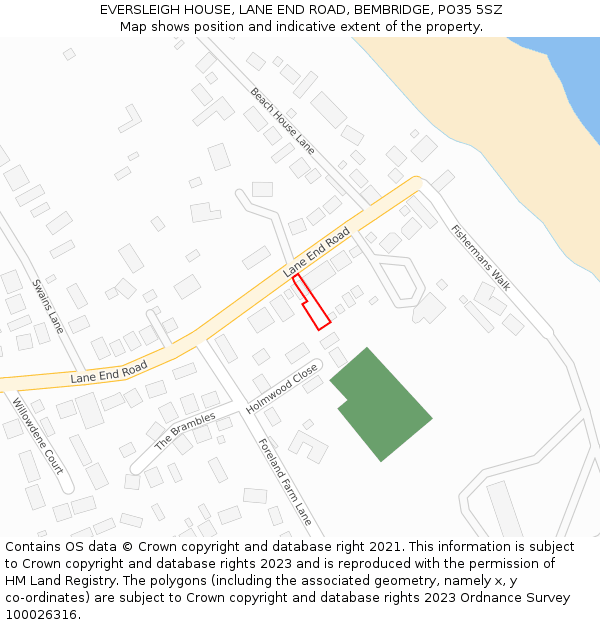 EVERSLEIGH HOUSE, LANE END ROAD, BEMBRIDGE, PO35 5SZ: Location map and indicative extent of plot