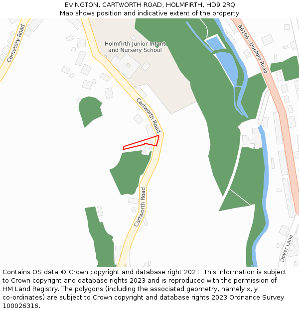 EVINGTON, CARTWORTH ROAD, HOLMFIRTH, HD9 2RQ: Location map and indicative extent of plot