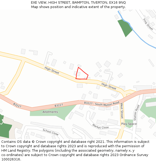 EXE VIEW, HIGH STREET, BAMPTON, TIVERTON, EX16 9NQ: Location map and indicative extent of plot