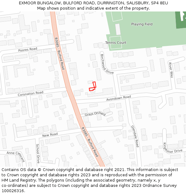 EXMOOR BUNGALOW, BULFORD ROAD, DURRINGTON, SALISBURY, SP4 8EU: Location map and indicative extent of plot