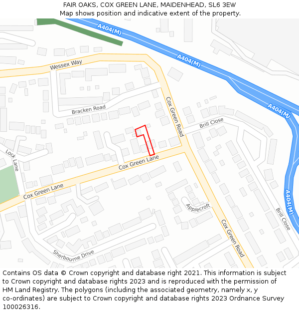 FAIR OAKS, COX GREEN LANE, MAIDENHEAD, SL6 3EW: Location map and indicative extent of plot