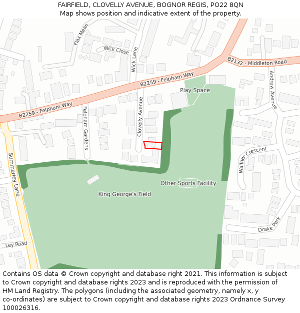 FAIRFIELD, CLOVELLY AVENUE, BOGNOR REGIS, PO22 8QN: Location map and indicative extent of plot