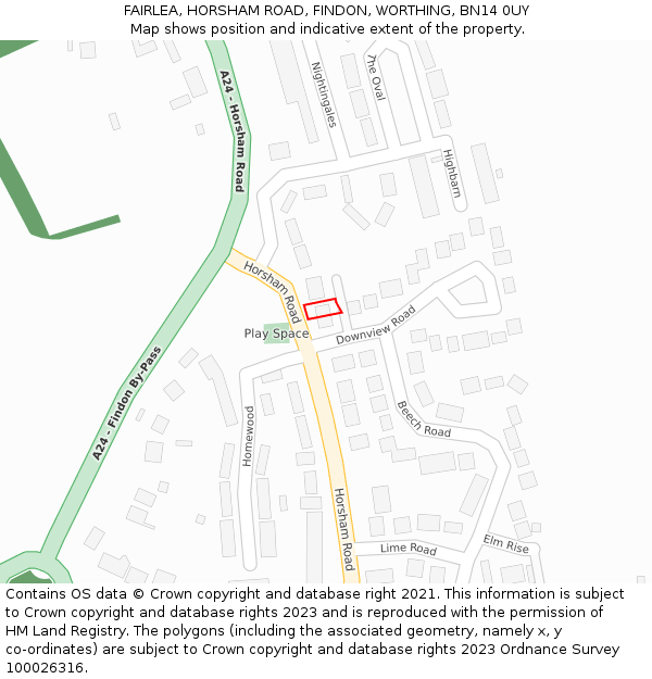 FAIRLEA, HORSHAM ROAD, FINDON, WORTHING, BN14 0UY: Location map and indicative extent of plot