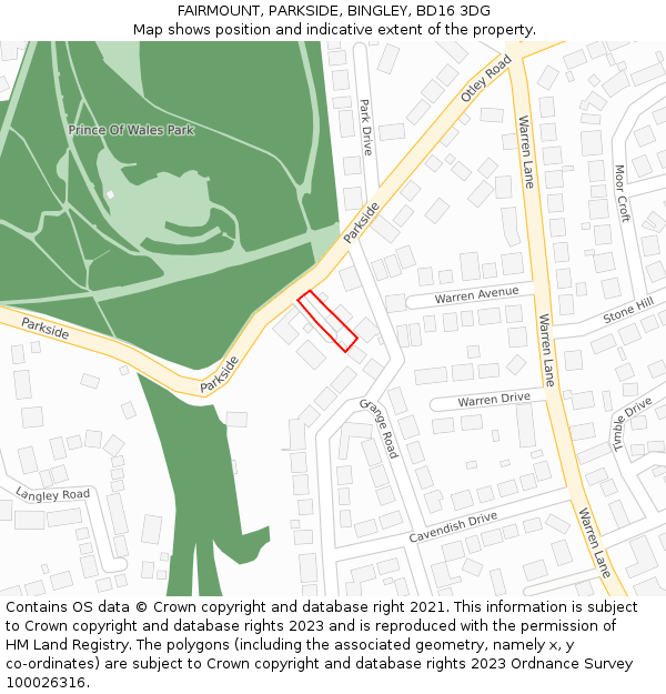FAIRMOUNT, PARKSIDE, BINGLEY, BD16 3DG: Location map and indicative extent of plot