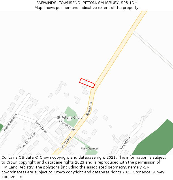 FAIRWINDS, TOWNSEND, PITTON, SALISBURY, SP5 1DH: Location map and indicative extent of plot
