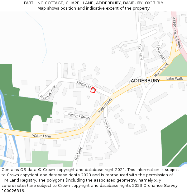 FARTHING COTTAGE, CHAPEL LANE, ADDERBURY, BANBURY, OX17 3LY: Location map and indicative extent of plot