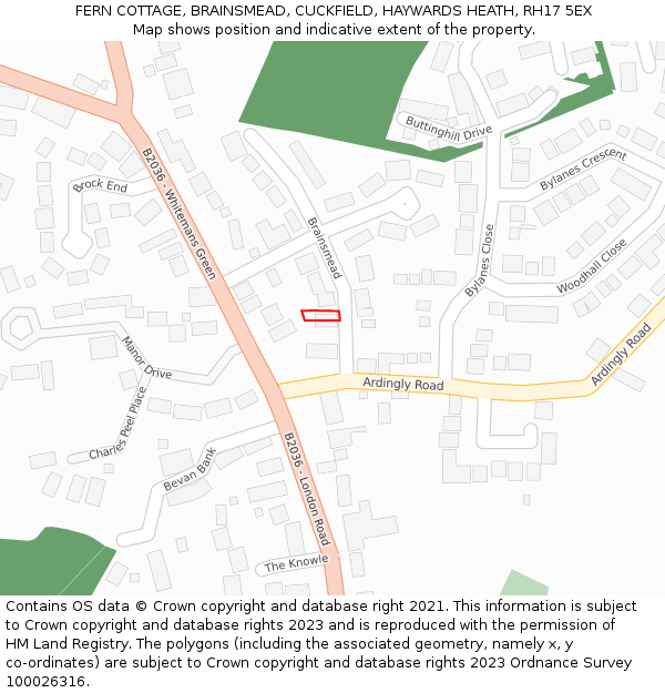 FERN COTTAGE, BRAINSMEAD, CUCKFIELD, HAYWARDS HEATH, RH17 5EX: Location map and indicative extent of plot