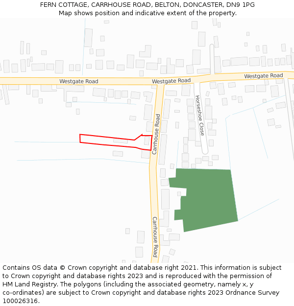 FERN COTTAGE, CARRHOUSE ROAD, BELTON, DONCASTER, DN9 1PG: Location map and indicative extent of plot