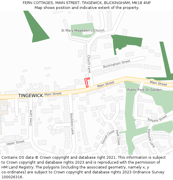 FERN COTTAGES, MAIN STREET, TINGEWICK, BUCKINGHAM, MK18 4NP: Location map and indicative extent of plot