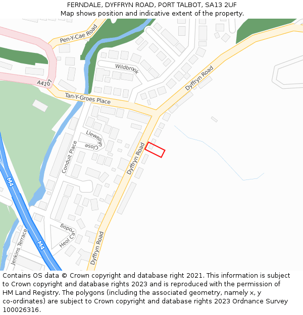 FERNDALE, DYFFRYN ROAD, PORT TALBOT, SA13 2UF: Location map and indicative extent of plot