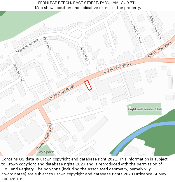 FERNLEAF BEECH, EAST STREET, FARNHAM, GU9 7TH: Location map and indicative extent of plot