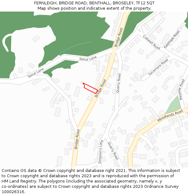 FERNLEIGH, BRIDGE ROAD, BENTHALL, BROSELEY, TF12 5QT: Location map and indicative extent of plot
