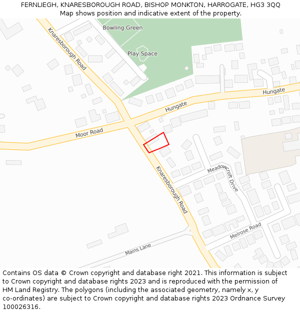 FERNLIEGH, KNARESBOROUGH ROAD, BISHOP MONKTON, HARROGATE, HG3 3QQ: Location map and indicative extent of plot