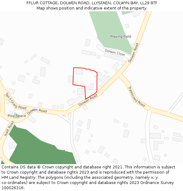 FFLUR COTTAGE, DOLWEN ROAD, LLYSFAEN, COLWYN BAY, LL29 8TF: Location map and indicative extent of plot