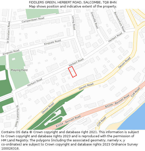 FIDDLERS GREEN, HERBERT ROAD, SALCOMBE, TQ8 8HN: Location map and indicative extent of plot