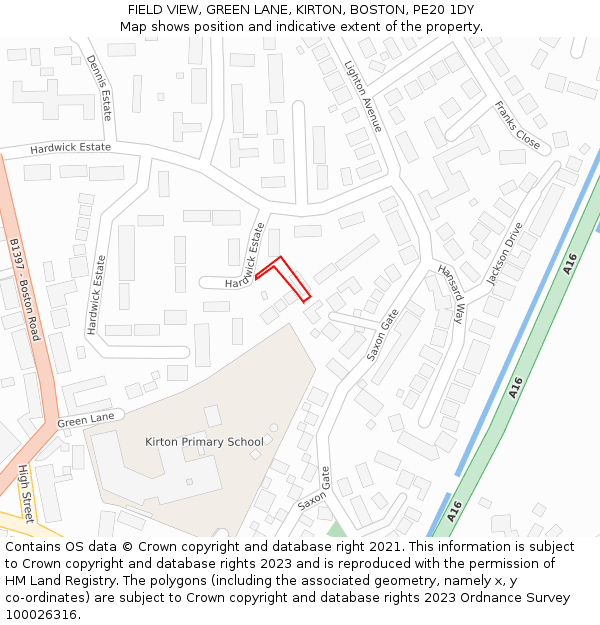 FIELD VIEW, GREEN LANE, KIRTON, BOSTON, PE20 1DY: Location map and indicative extent of plot