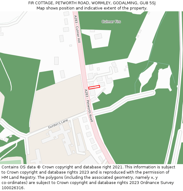 FIR COTTAGE, PETWORTH ROAD, WORMLEY, GODALMING, GU8 5SJ: Location map and indicative extent of plot
