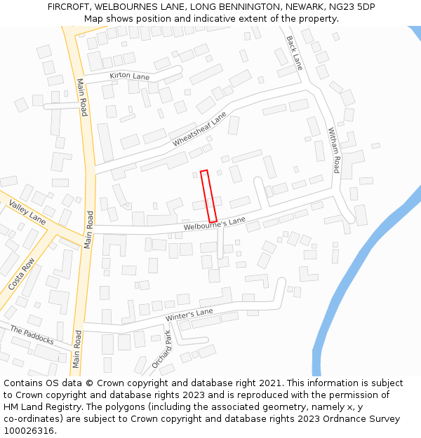 FIRCROFT, WELBOURNES LANE, LONG BENNINGTON, NEWARK, NG23 5DP: Location map and indicative extent of plot