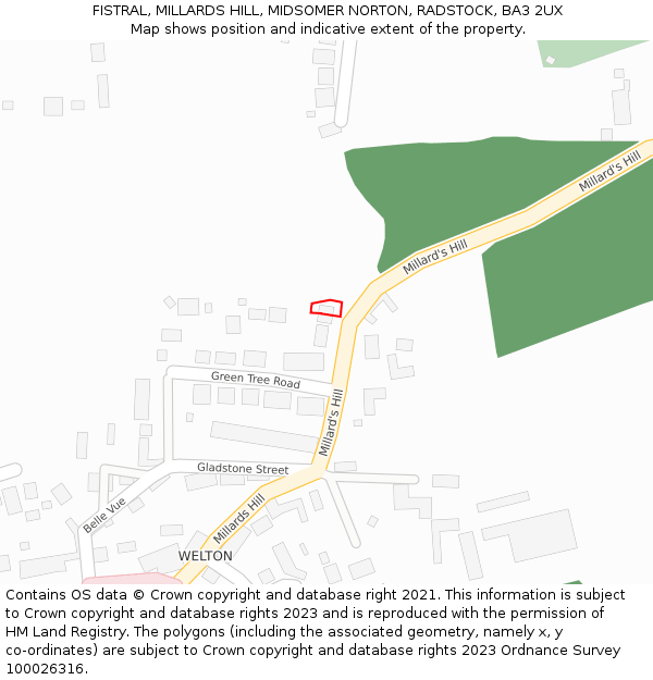 FISTRAL, MILLARDS HILL, MIDSOMER NORTON, RADSTOCK, BA3 2UX: Location map and indicative extent of plot