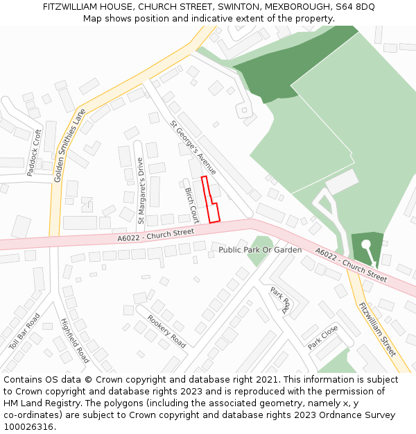 FITZWILLIAM HOUSE, CHURCH STREET, SWINTON, MEXBOROUGH, S64 8DQ: Location map and indicative extent of plot