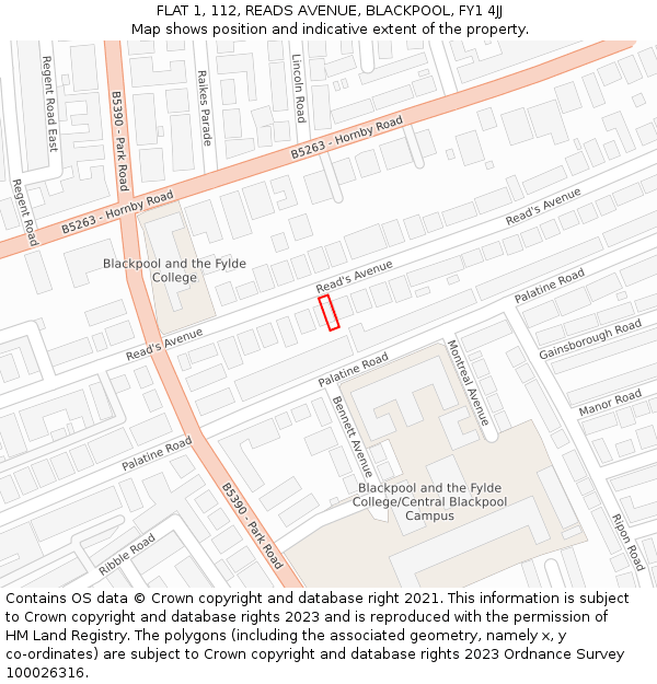 FLAT 1, 112, READS AVENUE, BLACKPOOL, FY1 4JJ: Location map and indicative extent of plot